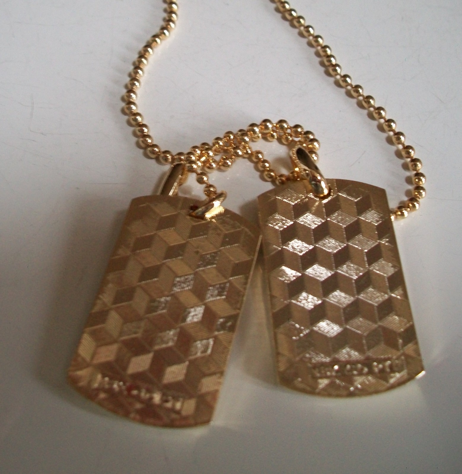 Men’s Bling Gold Plated Double Dog Tag Fashion Pendant 27″ Ball Chain Necklace