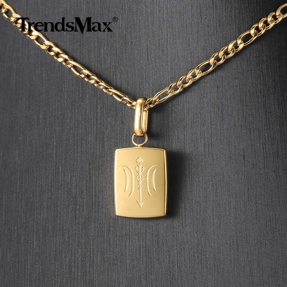 Gold Plated Stainless Steel Square Pendant Charm Necklace Multi Chain New Design