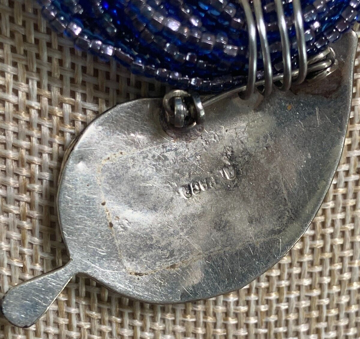 African Glass Bead Necklace with Vintage Silver and Seashell Pendant