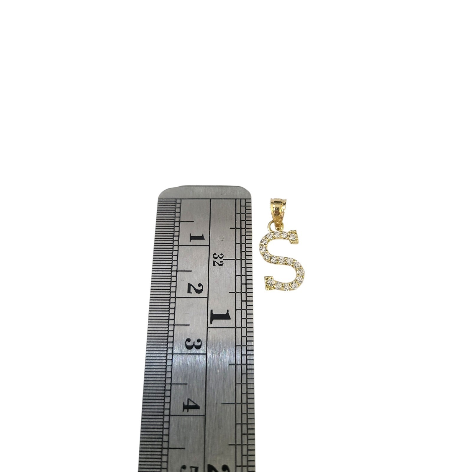10K Gold Solid Franco Chain S Initial CZ Stone Pendant Set 1mm 16 18 20 22 Women