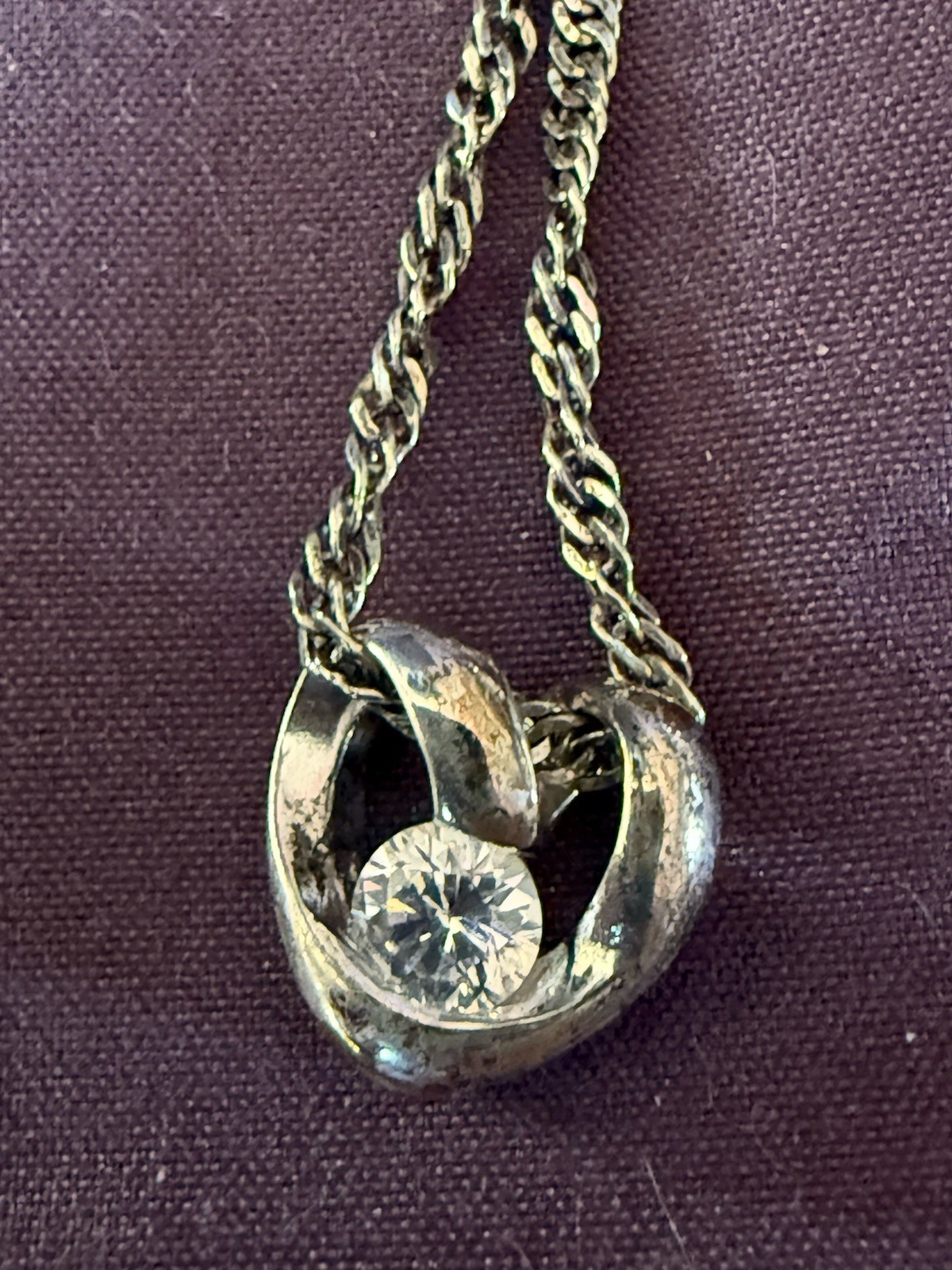 Silver Rope Chain Necklace Crystal Pendant Asymmetrical 18in Spring Ring