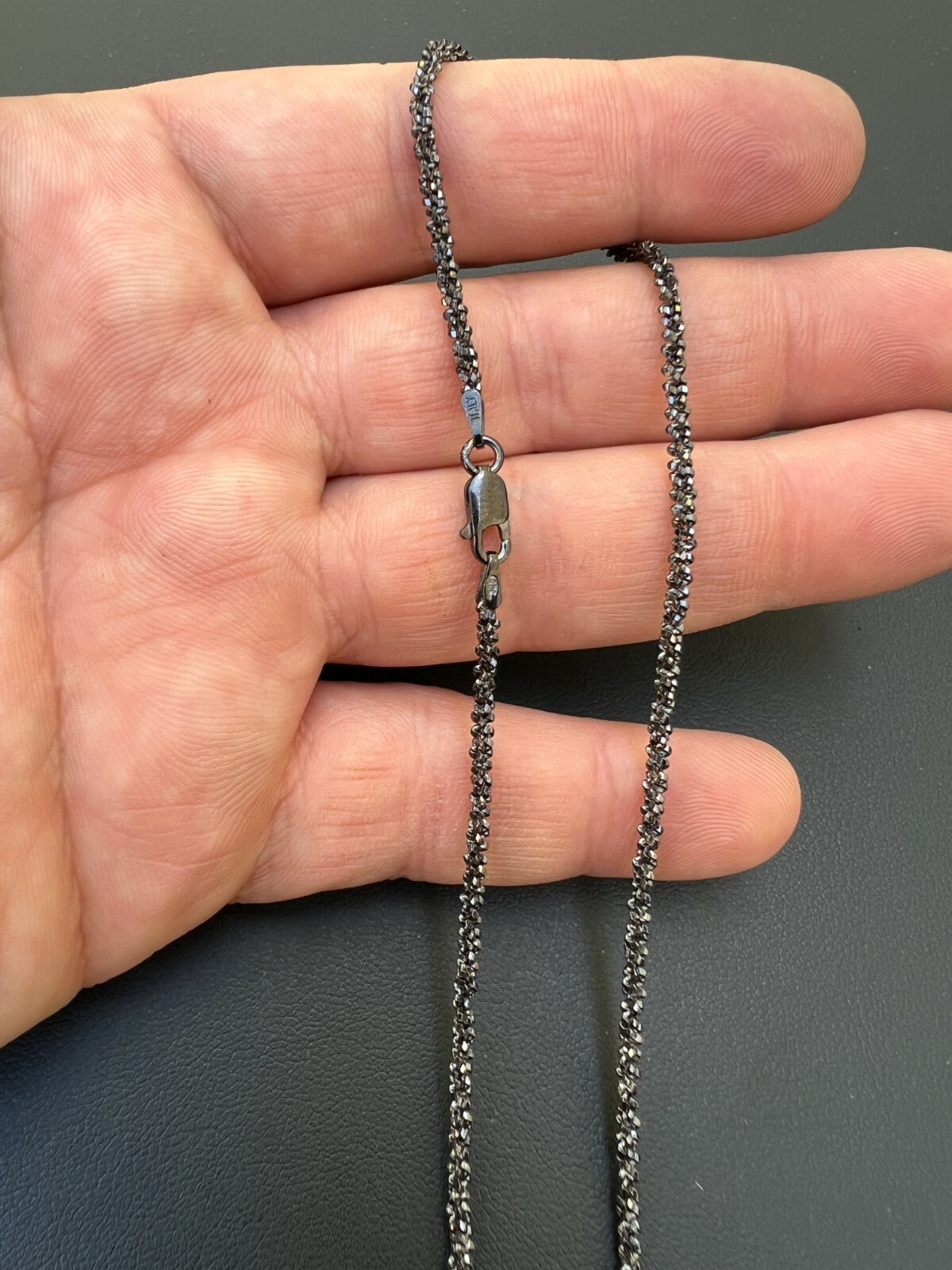 Black Rhodium Real 925 Silver Twisted Rock Sparkle Rope Chain Necklace 14-24″