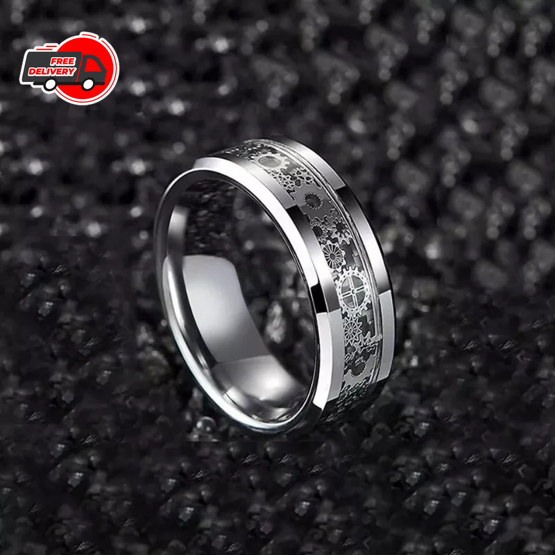 Steampunk Style Ring Stainless Steel Gear Wheel Tension Band Rock Men Jewelry