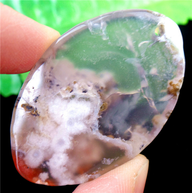 47x30x7mm Natural Cherry Blossom Agate Crystal Marquise Pendant Bead EA85269