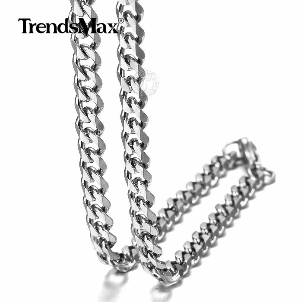 3/5/7mm 7-36″ Silver Stainless Steel Cuban Curb Chain Necklace Bracelet Hot Sale