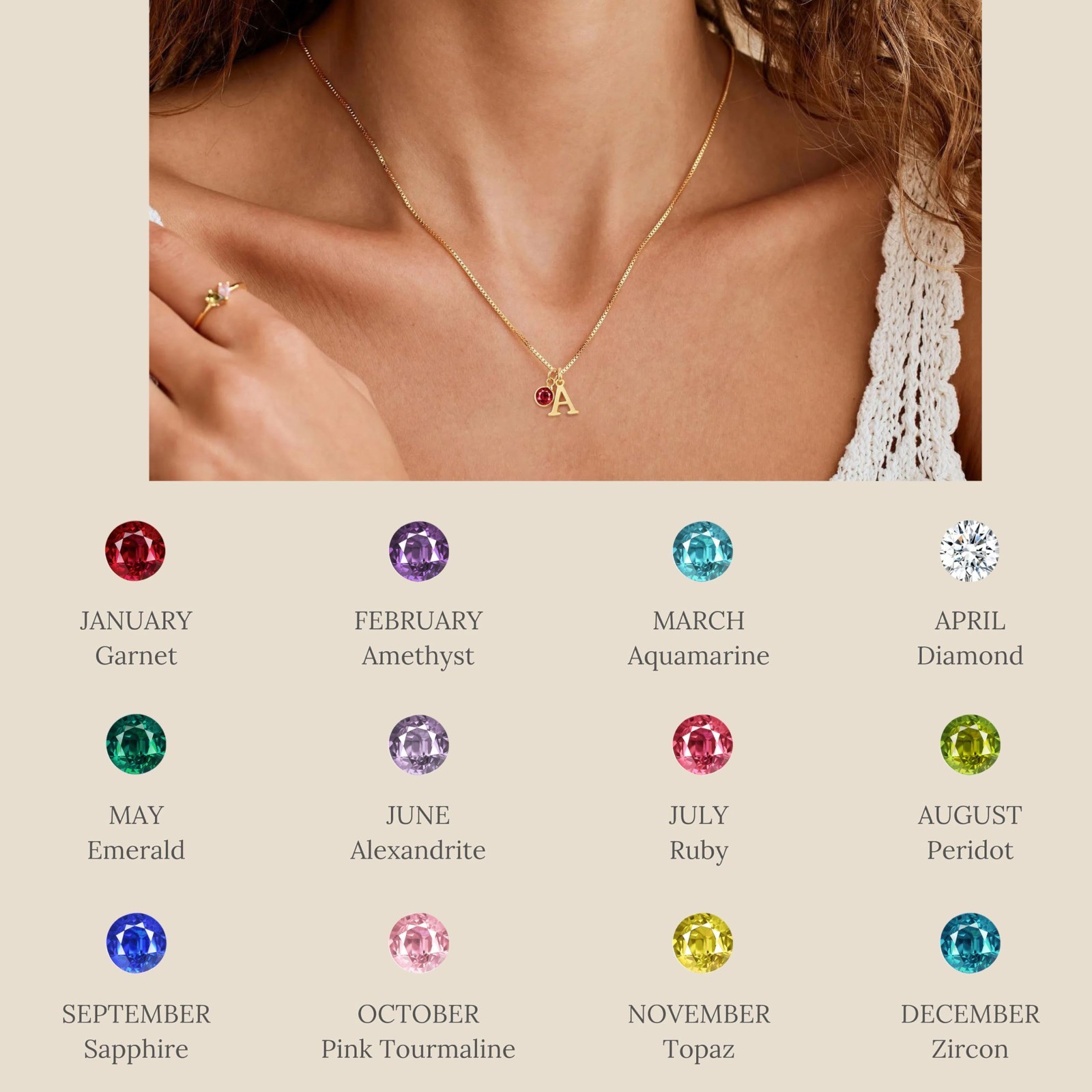 Personalized Letter A-Z Initial Birthstone Necklaces Gifts for Women Jewelry
