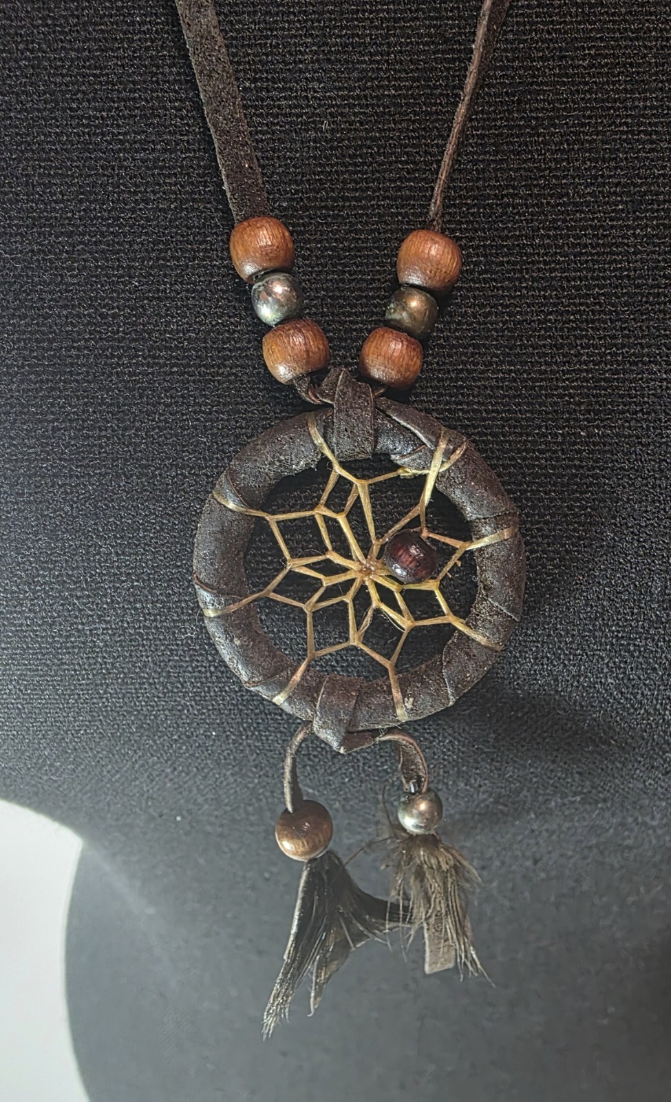 Boho Tribal Dreamcatcher Charm Necklace Genuine Leather Adjustable 30in Retro