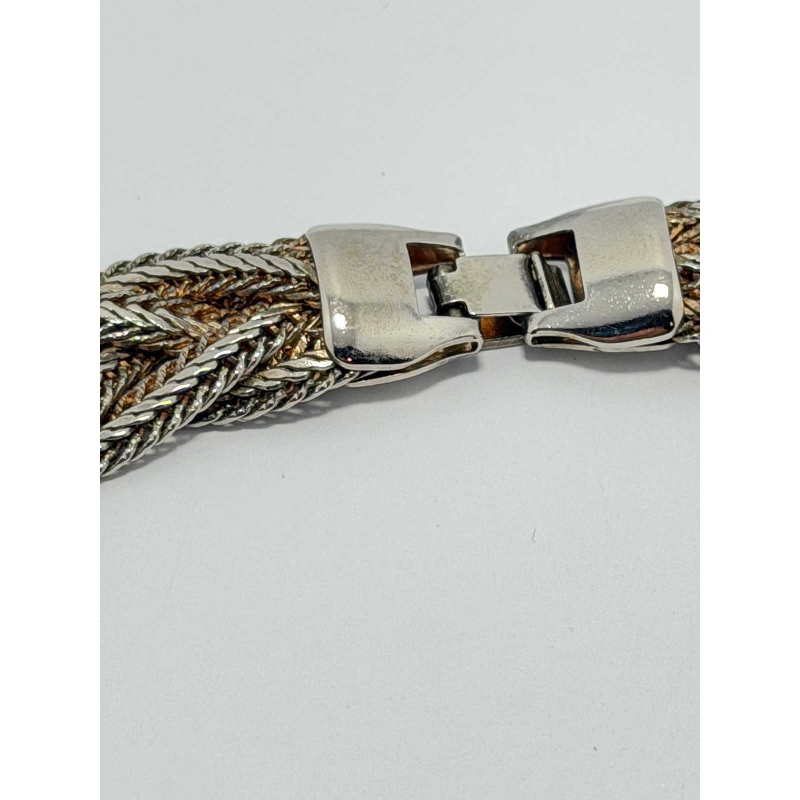 Mixed Metal Braided Chain Necklace Gold Silver Bronze Tone 22 Inch