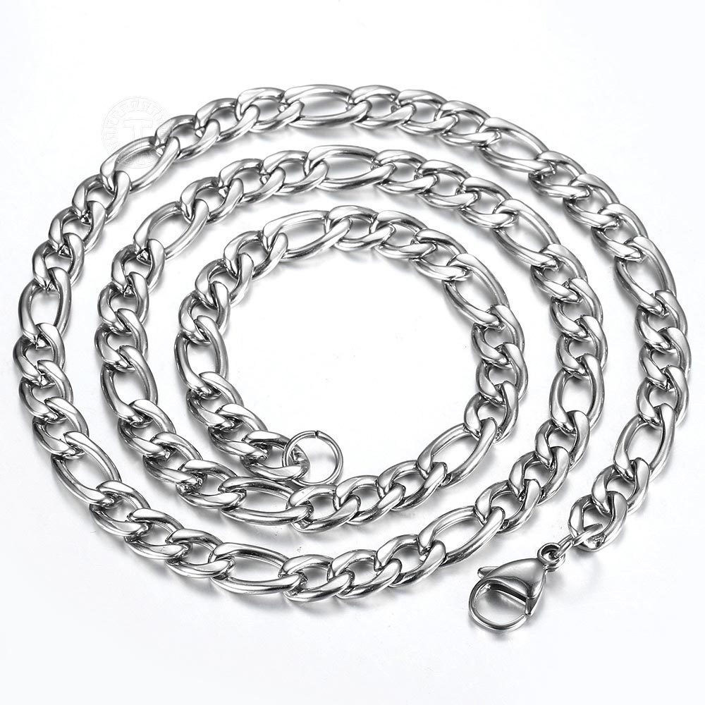 3/5/7/9mm Stainless Steel Figaro Chain Necklace Men Women Link Jewelry 16″-30″