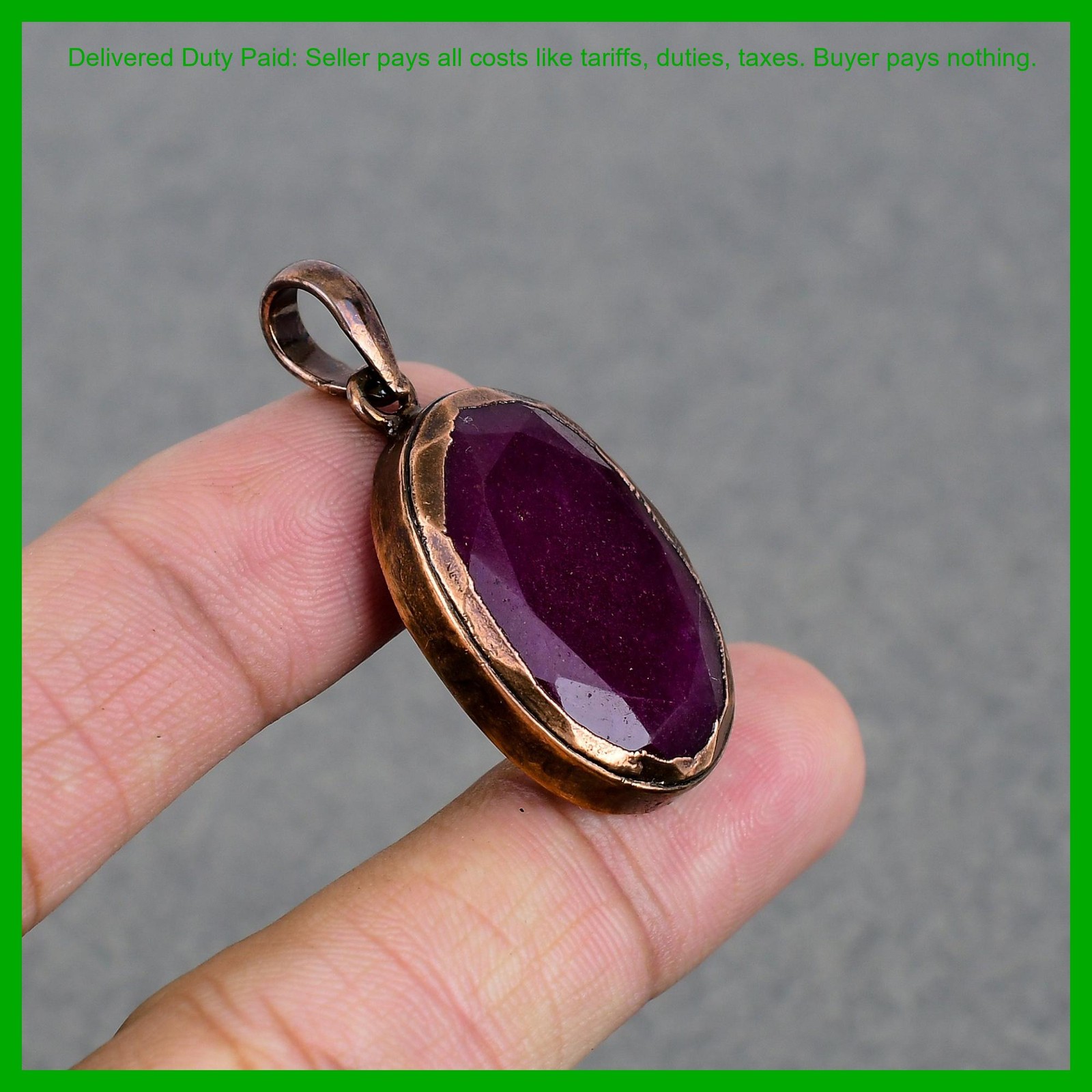 Oval Kashmir Rubi Gemstone Birthday Gift Electroformed Engagement Pendant Copper