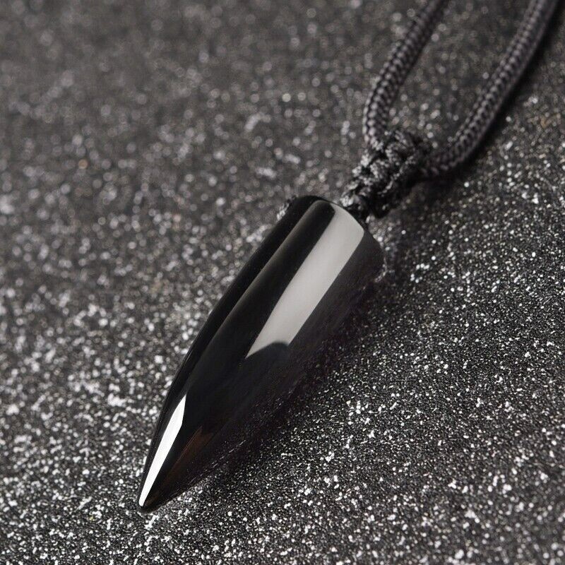 Black Obsidian Bullet Point Pendant Healing Reiki Protection Amulet Necklace