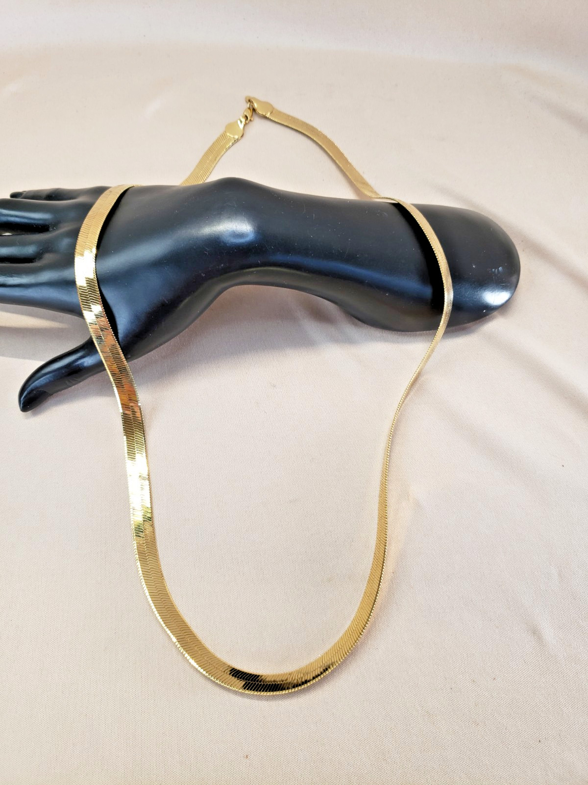 14K Gold Plated Wide Herringbone Chain Necklace 30″ 9 mm Signed Vision 14K GL