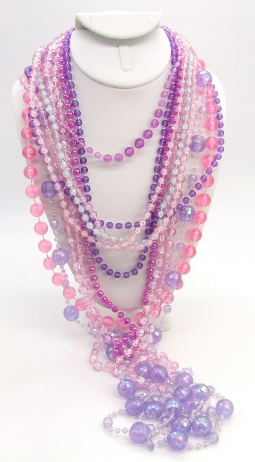 Lot 11 Pink Blue Purple Clear Sparkle Plastic Fixed Bead Necklaces Lengths Vary