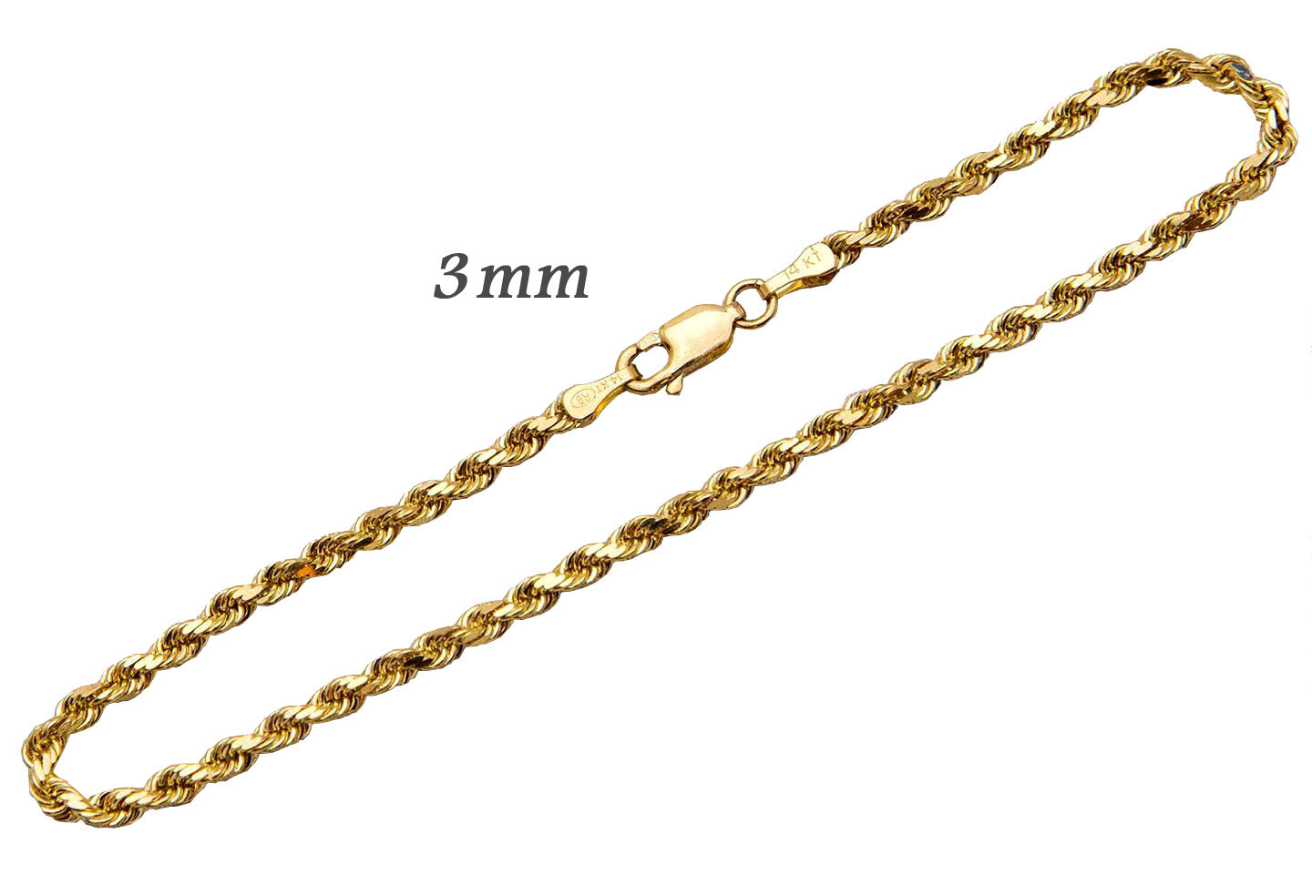 14k Solid Yellow Gold Rope Chain Necklace Bracelet 1mm-10mm Men Women Sz 7″-30″