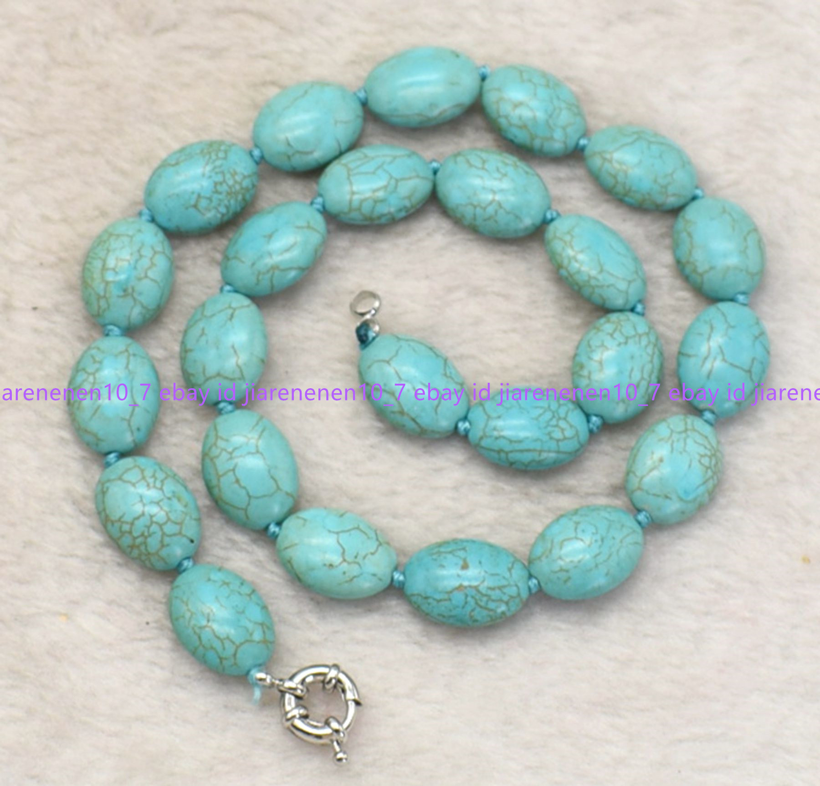 Natural 13x18mm Blue Turquoise Oval Gemstone Necklace 18-36 In