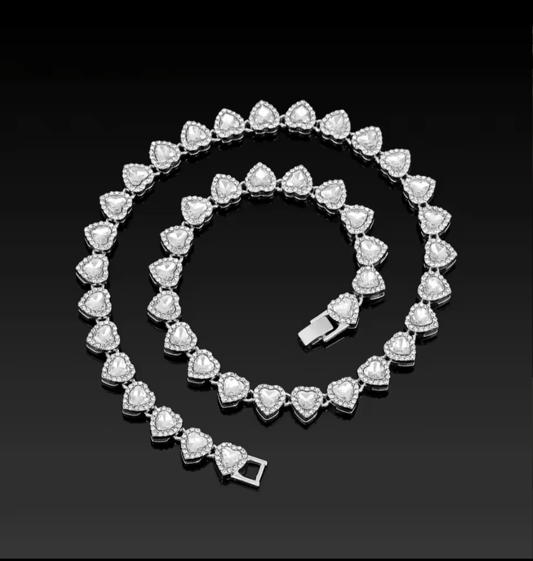 45CM Hip Hop Tennis Chain Necklace – Heart Rhinestone CZ Party Jewelry Chain