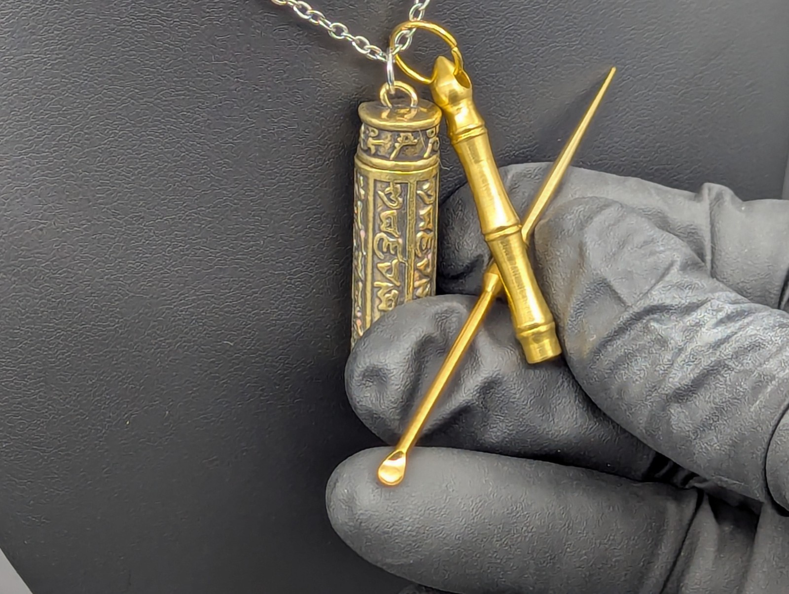 Antiqued Mini Party Bump Spoon/ Pick Ornate Screw Top Jar Urn Necklace