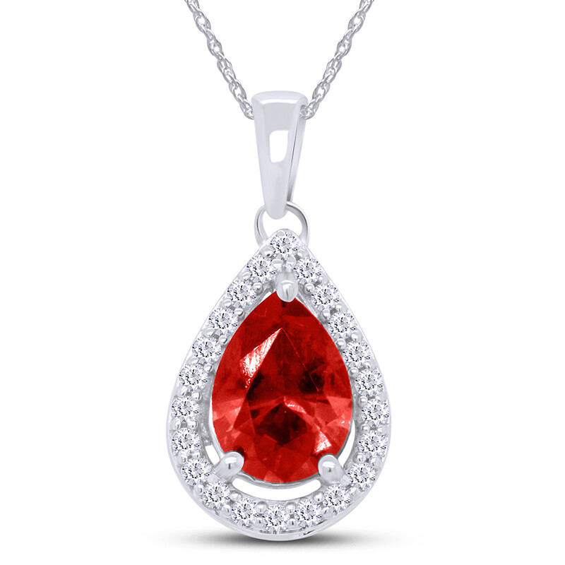 Teardrop Pendant 18″ Necklace Simulated Birthstone 14K White Gold Plated Silver