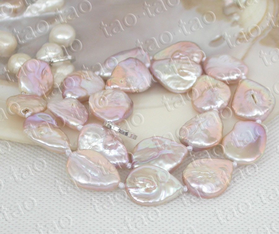 Luster 18″ 19mm natural melon seeds coin purple freshwater pearls beads necklace