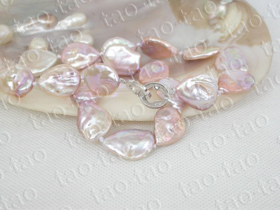 Luster 18″ 19mm natural melon seeds coin purple freshwater pearls beads necklace