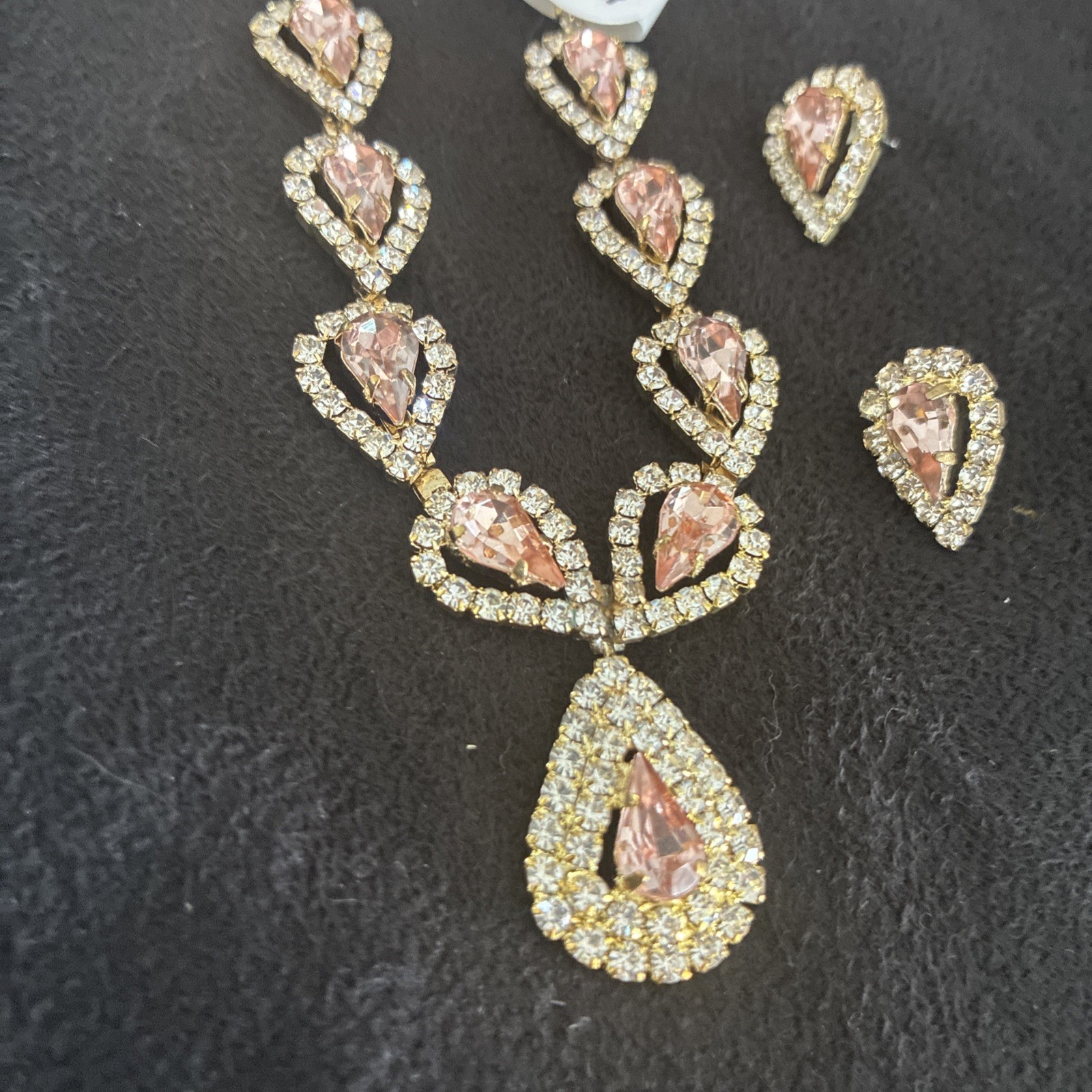 Necklace Set With Pendants Pink And Gold Tone 18 Inch