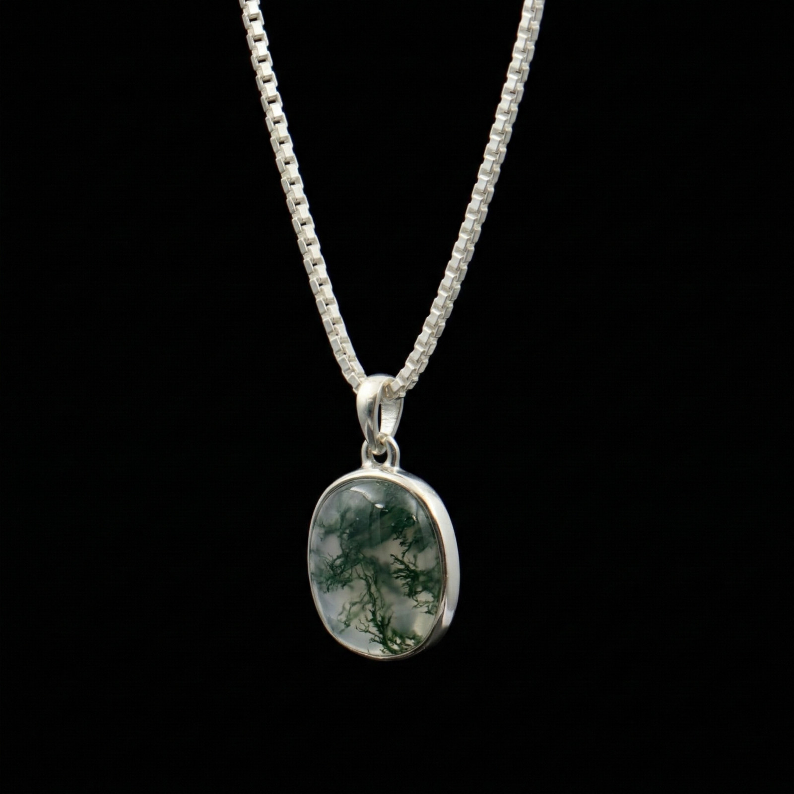 Handcrafted Oval Moss Agate Pendant in Polished 925 Sterling Silver Jewelry Gift