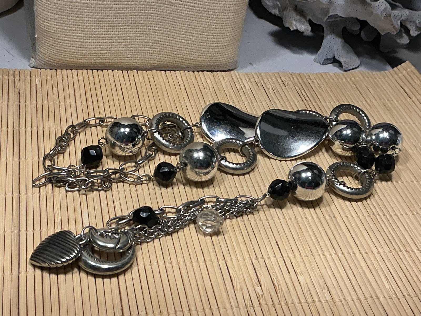 Fashion Necklace Ball Loop Black Clear Acrylic Heart Moon Fringe Pendant Lot 97