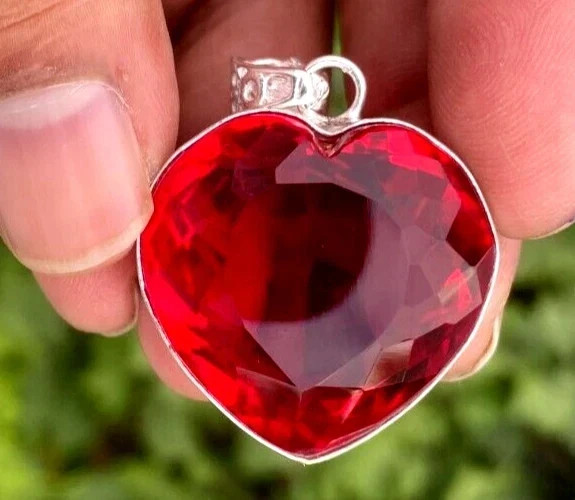 74 CT+ Flawless Blood Red Topaz Pendant 925 Sterling Silver Plated Jewelry