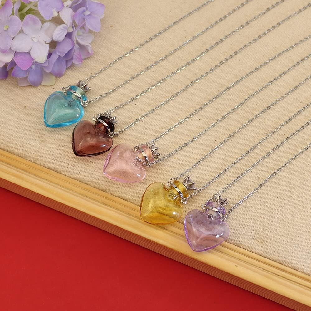 1PC 1PC Colorful Heart Vial Perfume Bottle Necklaces Stainless Steel Chain Make