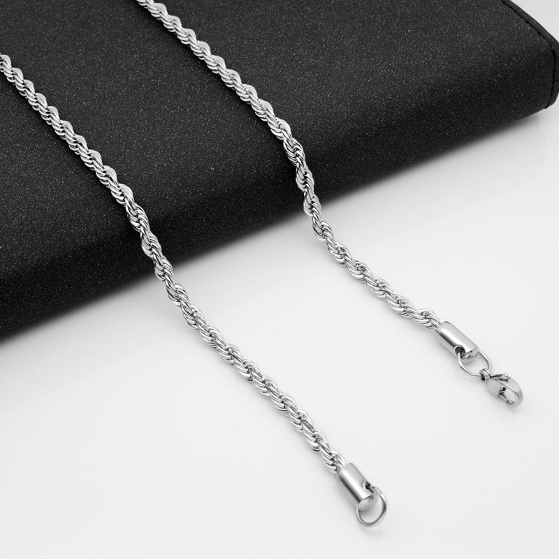 5pcs Wholesale 2.4/3/4mm Stainless Steel Twisted Rope Chain Necklace Men Women