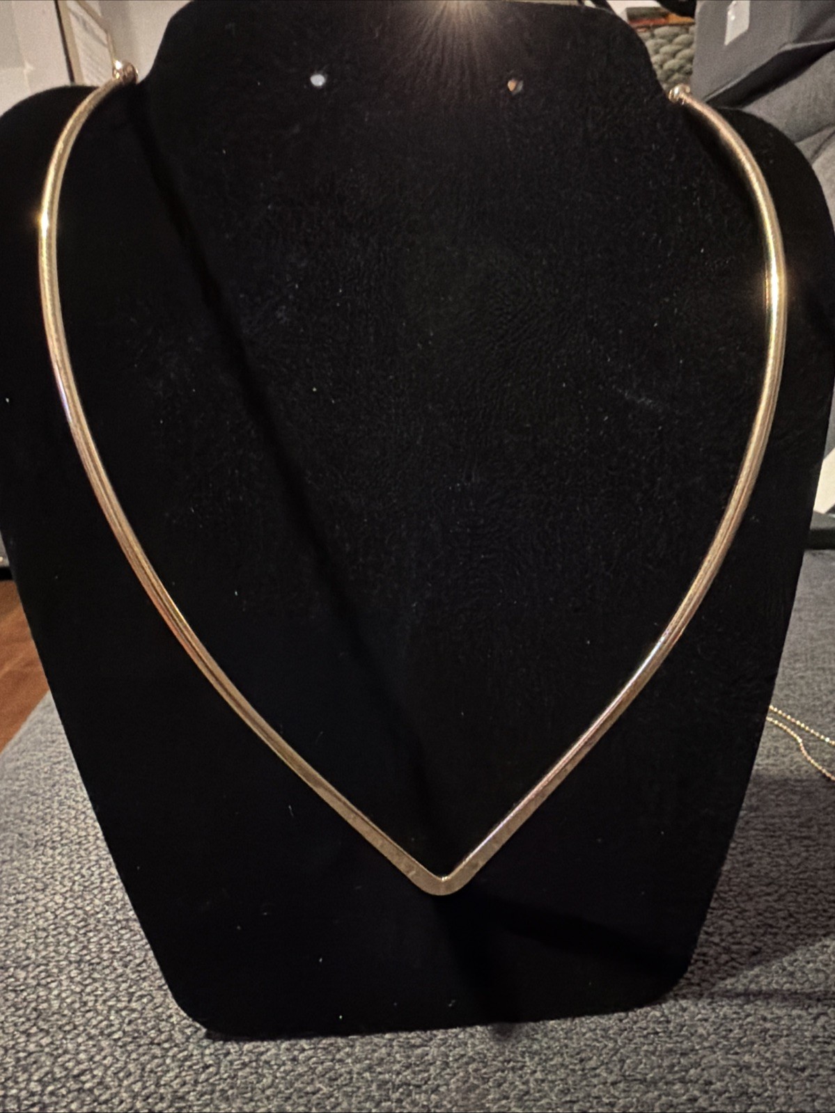Gold Tone V Shaped Metal Necklace