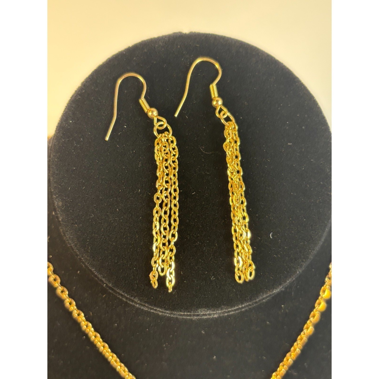 Necklace Lot Gold Tone Hoop and Bead Pendant Matching Chain Dangle Earrings