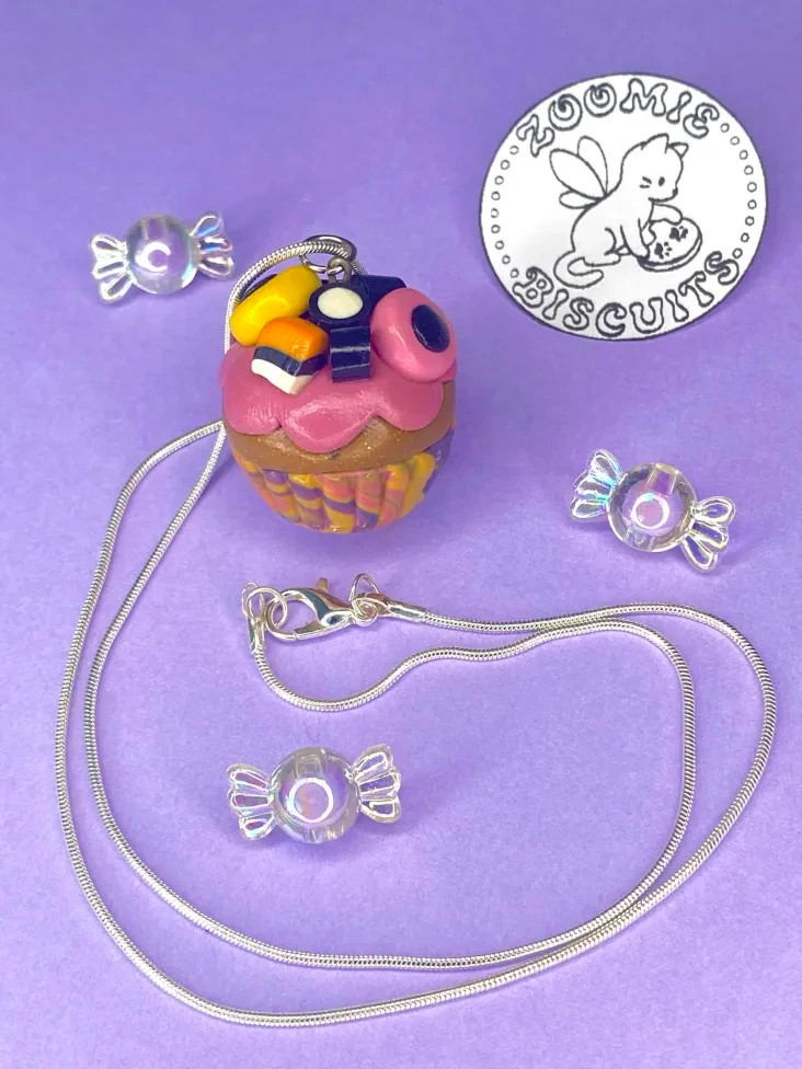 Dolly mix cute cupcake necklace handmade (polymer clay) retro and unique
