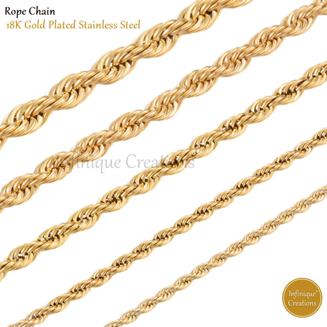 18K Gold Plated Stainless Steel Rope Chain Bracelet Necklace Men Women 2-8mm