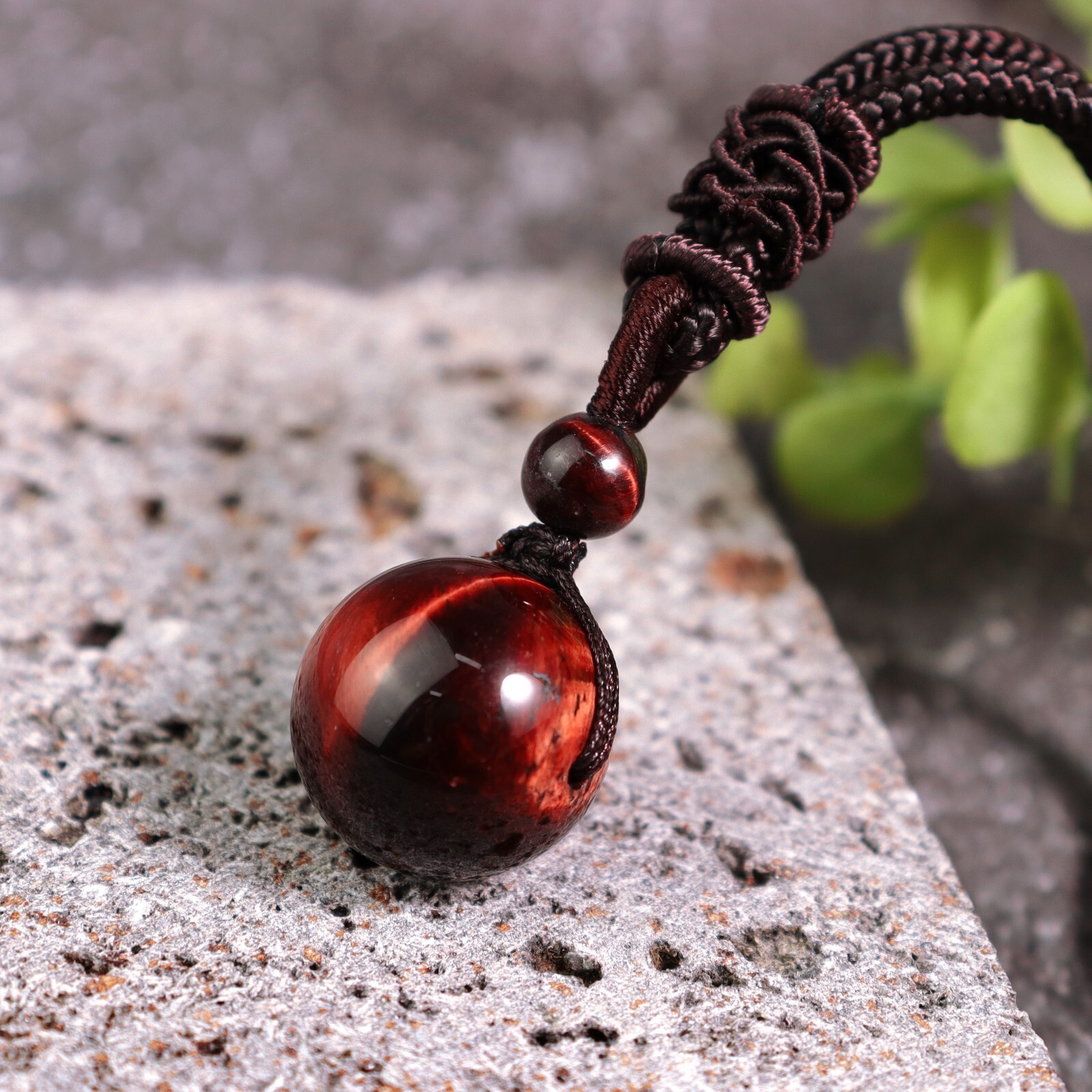 Natural Red Tiger’s Eye Stone 16mm Bead Pendant Necklace Healing Crystal Amulet