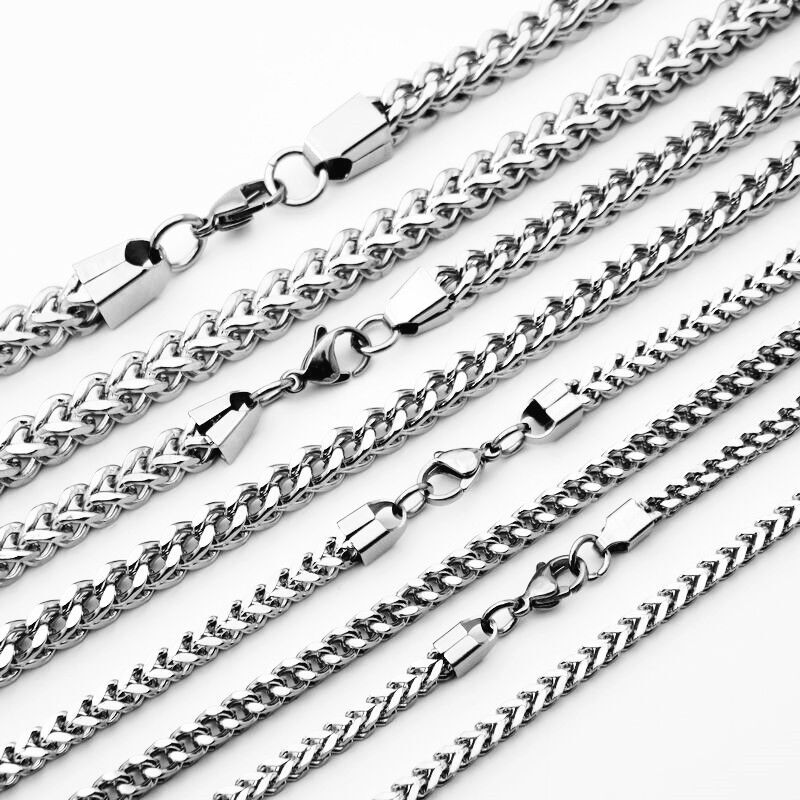 Two Colors 2.5-8mm Man Woman Stainless Steel Wheat Braided Foxtail Franco Chain