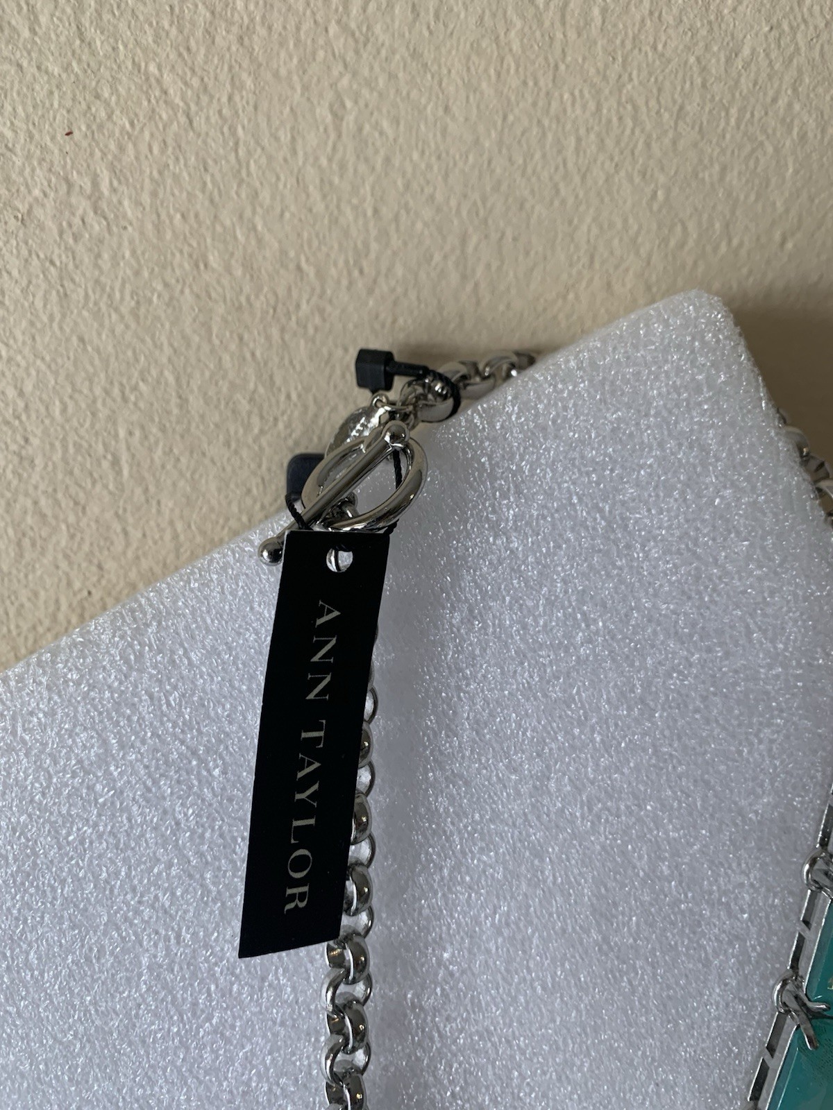 ANN TAYLOR Silver-Tone Cable Chain Statement Necklace, Blue Square Crystal