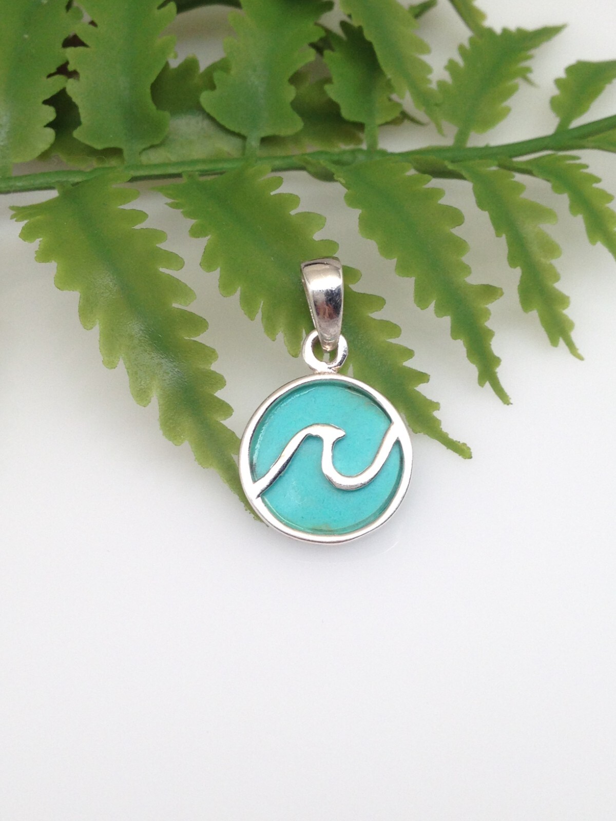 925 Sterling Silver Ocean Wave Turquoise Pendant Two Sided Women 14mm0.55″/24mm