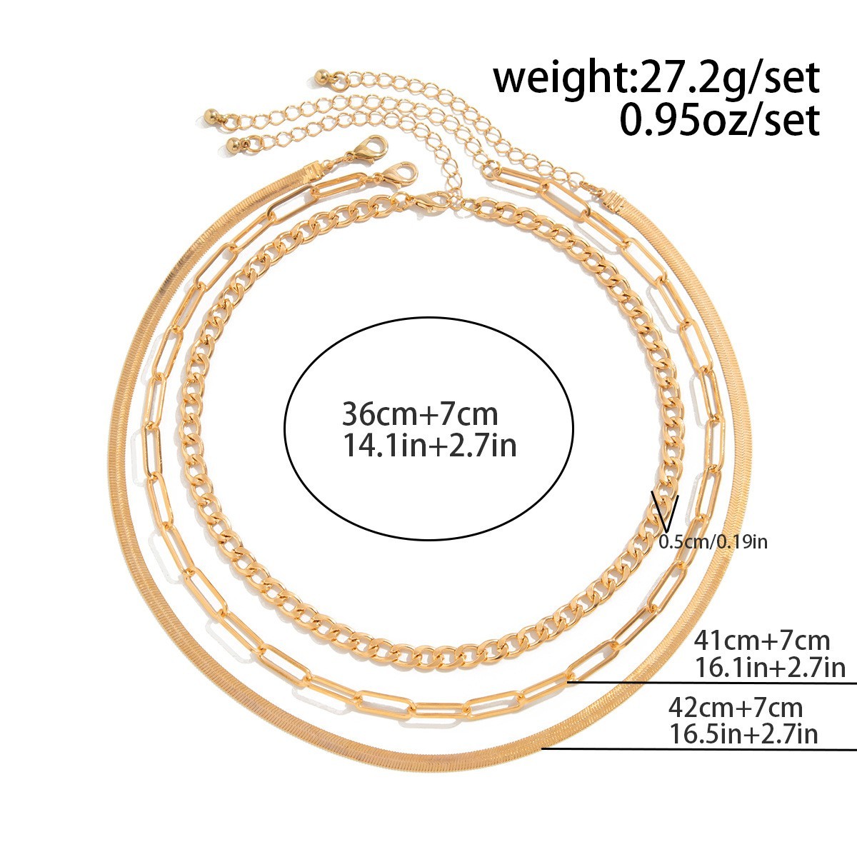 Gold Plated Stacked Snake Paperclip Figaro Chain Mixed Layered Choker Necklace