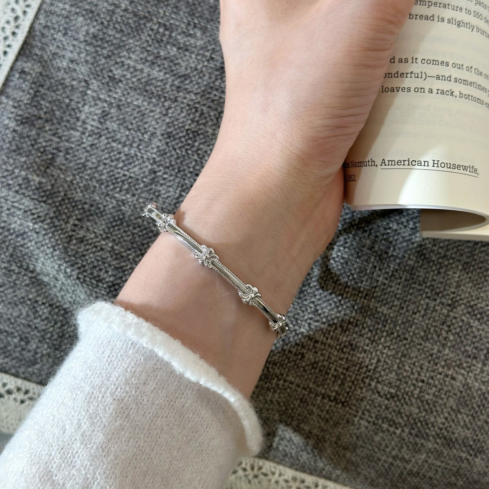 Iris Flower Open Cuff Bracelet Women’s Minimalist Bangle S925 Sterling Silver