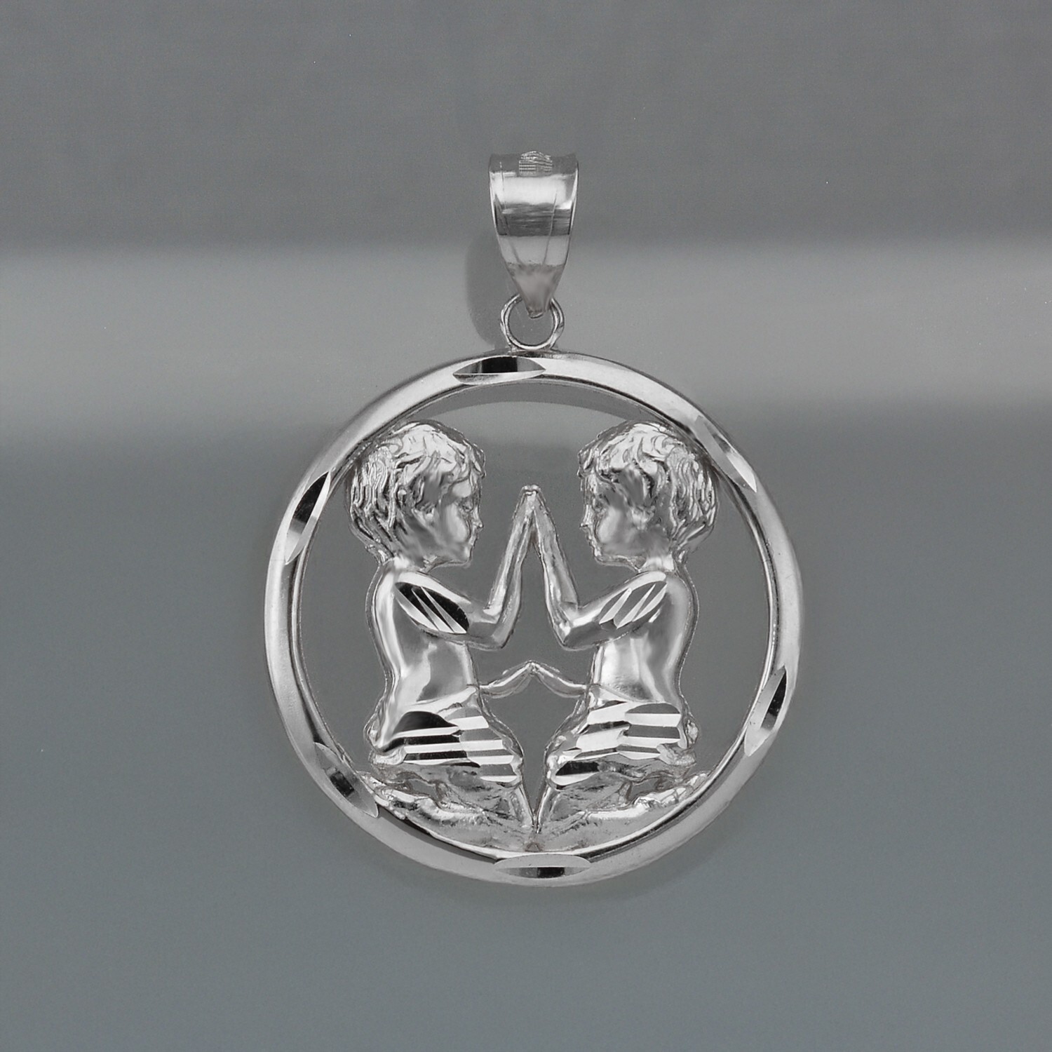 Sterling Silver Zodiac Round DC Pendant Necklace | 12 Horoscope Signs Available