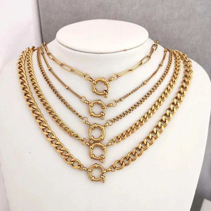Sailor Clasp Necklace Paperclip Chain Stainless Steel Gold Color Women Jewelry
