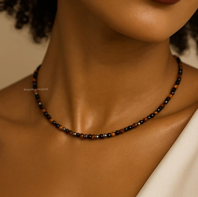 Natural Stone Triple Protection Choker Healing Energy Necklace Jewelry Gifts