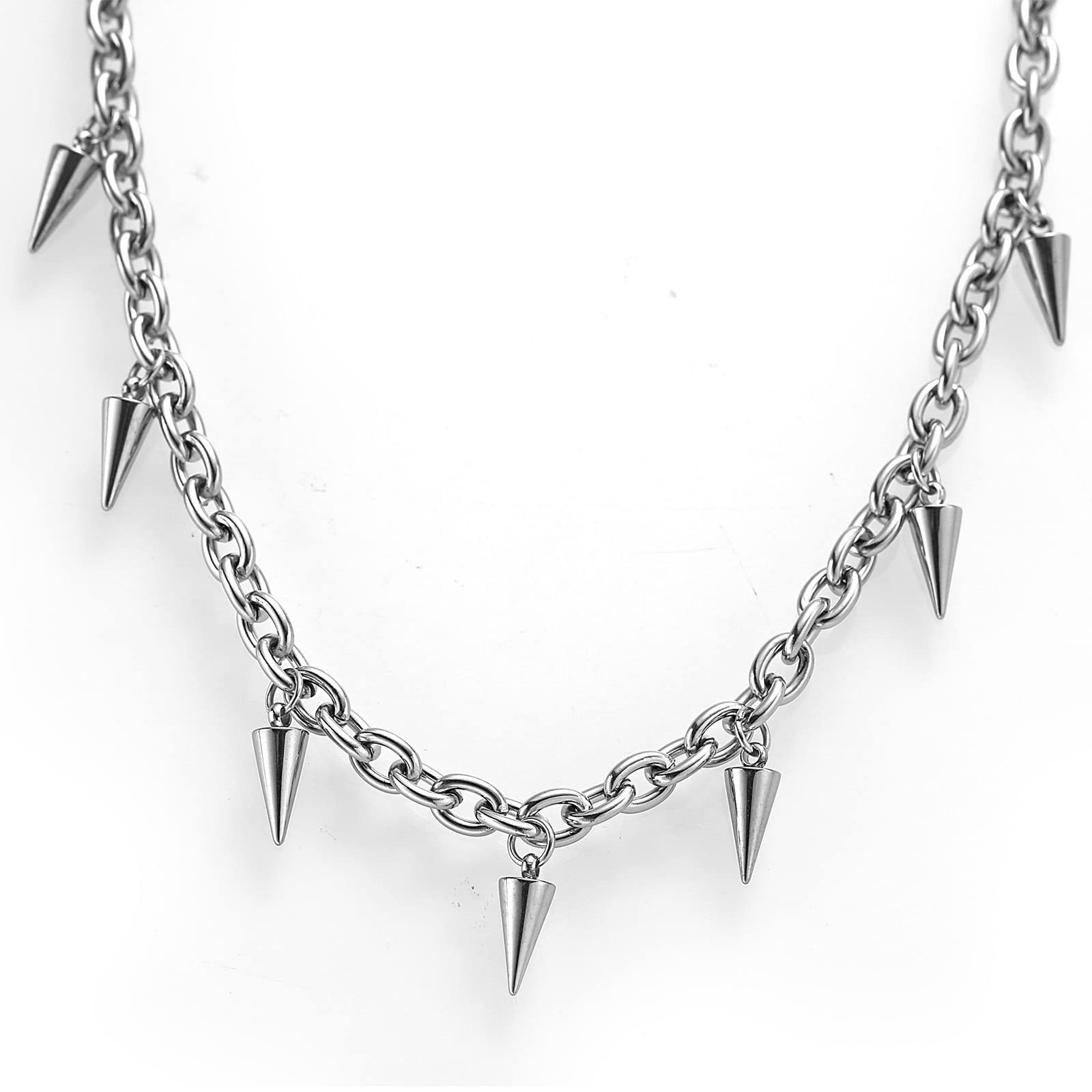Tosmifairy Stainless Steel Chain Necklace with 7pcs Spikes One Size, Silver