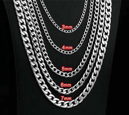 2-15mm Men’s 316L Stainless Steel Silver Curb Link NK Necklace Chain Wholesale