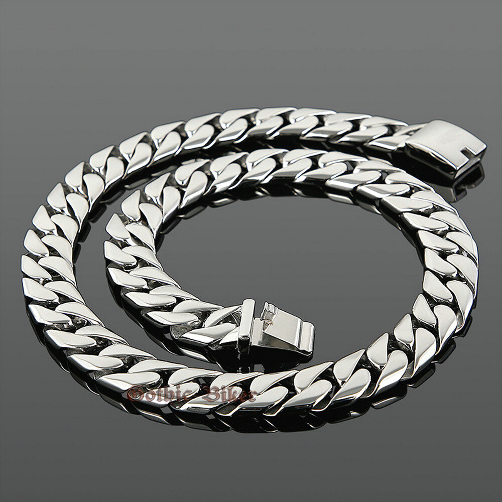 Heavy Stainless Steel Curb Cuban Chain Mens Necklace Bracelet Polish 17mm 18-30″