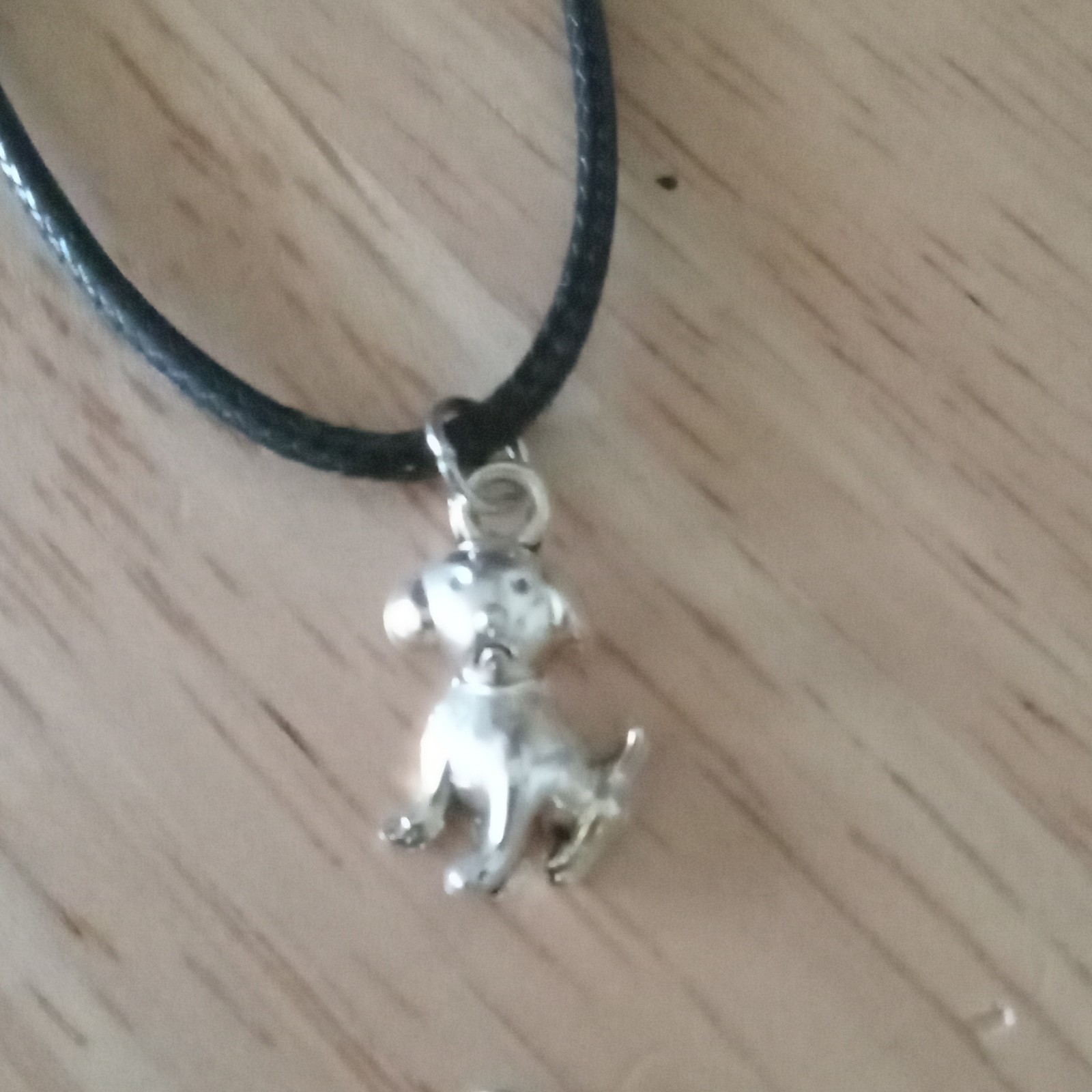 Dog Charm Pendant Necklace Adjustable Black Cord Silver Tone Lobster Closure