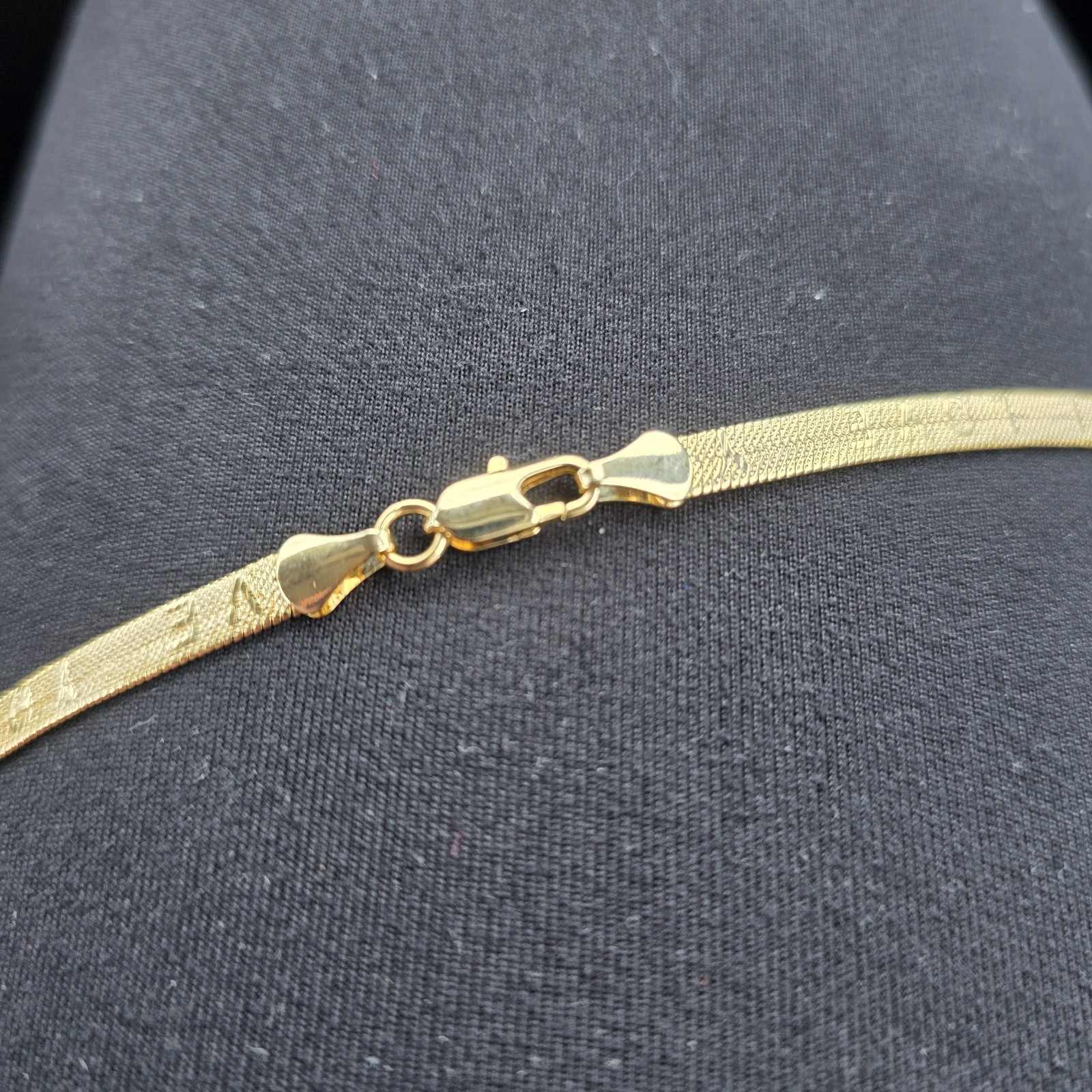 14K Yellow Gold Herringbone Chain Necklace, Lobster Clasp, Love Engraved