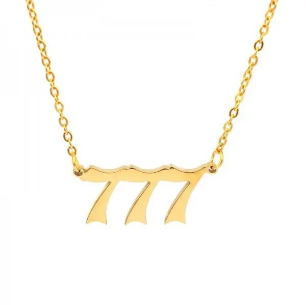 Gold 777 Angel Number Necklace, Jewelry Charms Minimalist Stainless Steel