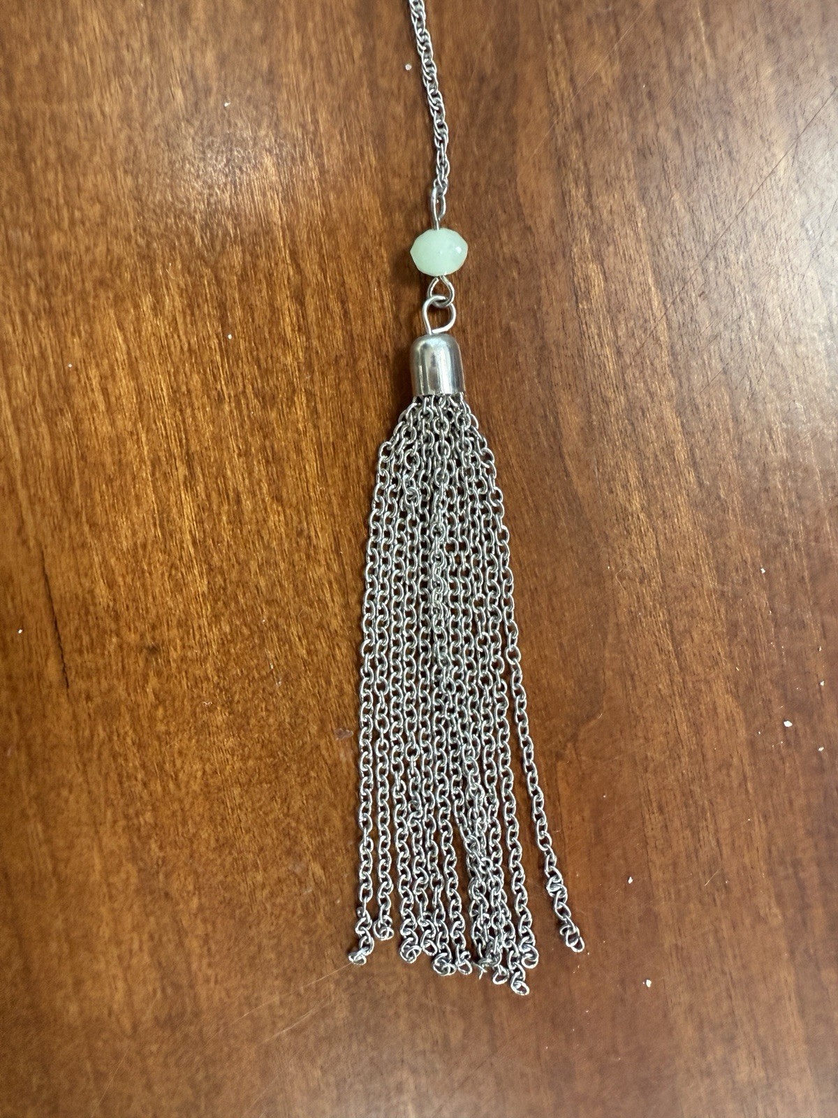 Bohemian Silver Tone Tassel Necklace Cable Chain Round Blue/Green Beads